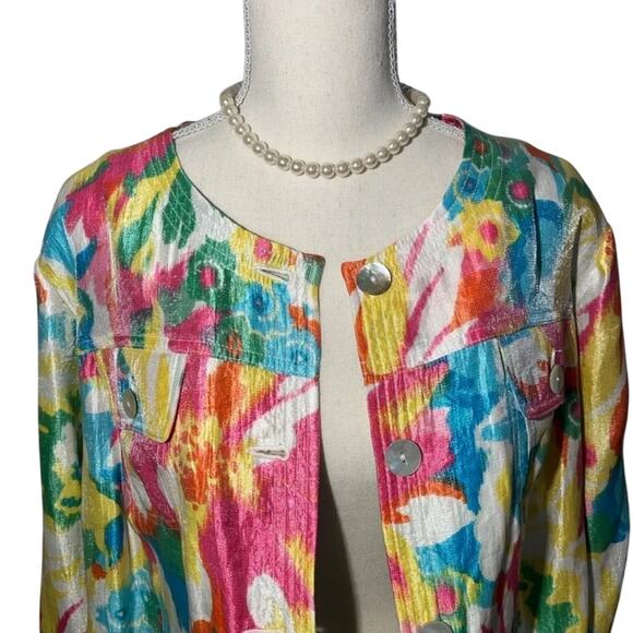 Ruby Rd. Pastel color button front swirl print jacket - Picture 1 of 4